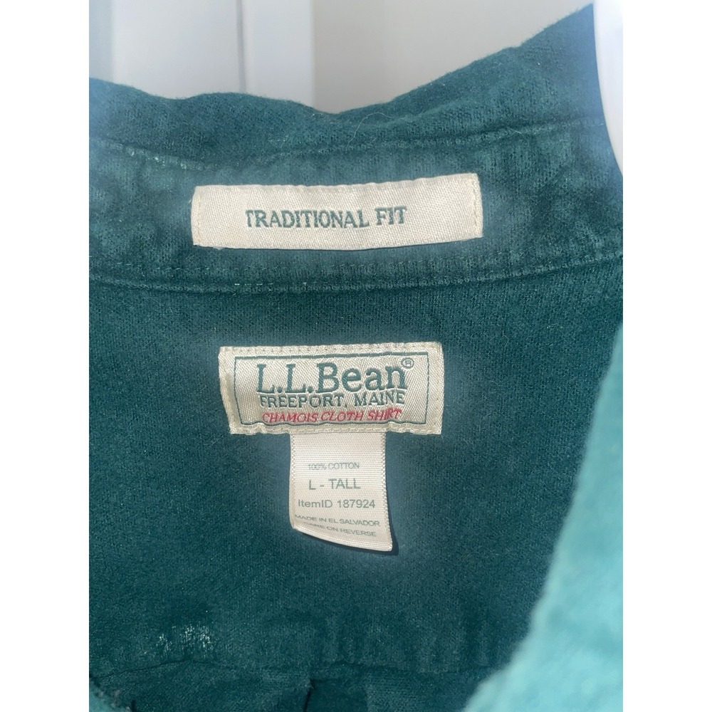 Vtg LL Bean USA Mens Button Up LS Chamois Cloth Flannel Shirt Green Size Lg Tall - Picture 4 of 6